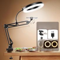 Profesionalus telefono stovas virš galvos su užpildymo šviesa tiesioginėms transliacijoms, stalo įrašams, vlogams ir knygų fotografijai Clip-on bracket + 26cm shadowless lamp white