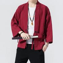 Trijų ketvirčių rankovių Hanfu vyriškas tradicinis daoistų chalatas - kiniško stiliaus zen švarkas 2XL black