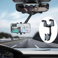 360° Automobilio Galinio Vaizdo Veidrodėlis Telefono Laikiklis Automobiliniam Laikikliui Telefonui ir GPS Sukamas Reguliuojamas Teleskopinis Telefono Stovas One Size juoda
