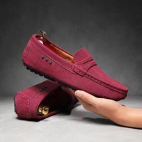 Fashion Large Size Lazy Slip-on Business Casual Men Shoes Fashion Trendy Driving Shoes Flat Bottom Anti Slip Comfortable Leather Loafers 48 vyno raudonos spalvos