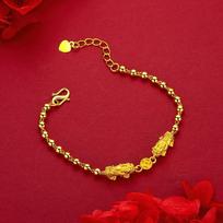 Gold-Plated Pixiu Beaded Bracelet: Luxurious Light Gold Jewelry for Women red