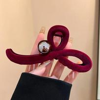2024 High-End Red Velvet Beaded Shark Hair Clip for Women - Large Size brown