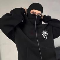 Vyriškas juodas dvigubo užtrauktuko džemperis, su Berlyno grafika, laisvas, gatvės stiliaus, hip-hop tipo, su pilnu užtrauktuku, miesto mados džemperis su gobtuvu, megztinis S black