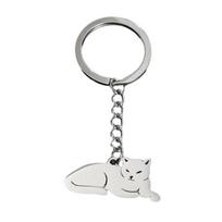 Fashionable Stainless Steel Kitten Cat with Lovely Charm Keychain Pendant Lovely Animal Keyring for Bag Decoration white