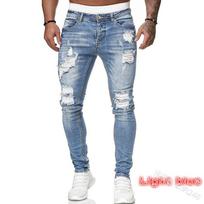 Trendy Men's Skinny Ripped Denim Pants - Slim Fit European and American Style 3XL šviesiai mėlyna spalva