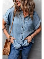 Women's TEMU Denim Short Sleeve Jacket - Spring/Summer 2026 Collection L šviesiai mėlyna spalva