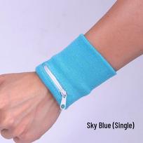 LOGO Medvilninė kilpinė riešo juosta su užtrauktuku - Sugerianti sportinė juosta ir monetų piniginė vyrams ir moterims Sky Blue (Zipper Wristband) blue