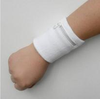 LOGO Medvilninė kilpinė riešo juosta su užtrauktuku - Sugerianti sportinė juosta ir monetų piniginė vyrams ir moterims White (Zipper Wristband) gray