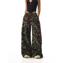 Unisex Retro Letter Rhinestone Camouflage Wide-Leg Jazz Dance Pants S kamufliažas
