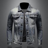 European Style+fashion Simple Retro Slim Fitting Denim Coat Men's Jacket Denim Jacket+H0688 Style L pilka