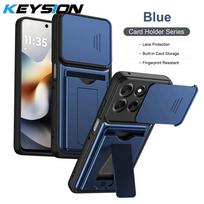 KEYSION kortelių laikiklio krepšys telefono dėklas, skirtas Motorola MOTO G86 G67 G57 Power G56 5G, su slankiojančiu kameros apsauginiu dangteliu ir stoveliu, atsparus smūgiams for MOTO G57 Power mėlyna