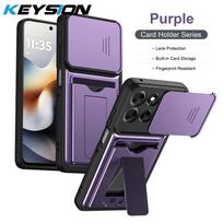 KEYSION kortelių laikiklio krepšys telefono dėklas, skirtas Motorola MOTO G86 G67 G57 Power G56 5G, su slankiojančiu kameros apsauginiu dangteliu ir stoveliu, atsparus smūgiams for MOTO G56 5G violetinė