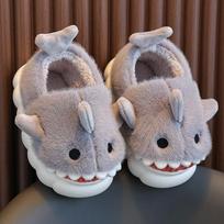 Adorable Cartoon Shark Indoor Slippers For Kids Non-slip Warm Winter House Shoes 30-31≈Foot Length18-20cm pilka spalva