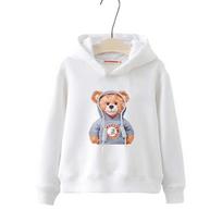Autumn Winter Long Sleeve Teddy Bear Print Children Hoodie Kids Girl Boys Cartoon Street Casual Hip-hop Sweatshirts Pullover Top 160 white