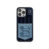 Denim Embroidered Dachshund Cardholder Phone Case IPhone 16 Pro Max 15 14 13 Hard Shell Protective Cover iPhone 13 Pro Max black
