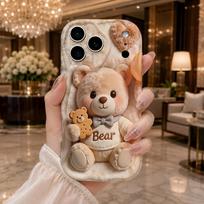 Lovely Daily Unisex Wavy Frame Silicone Case For iPhone 17 16 15 14 Pro Max Plus XR XS Anti Drop Soft Phone Cover brown