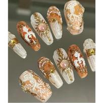 24Pcs Black Red Gold Almond Press On Nails Premium Printed False Nails High Quality Fake Nail Tips brown