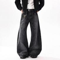 Mens Relaxed Straight Fit Denim Jeans With Slub Texture Washed Vintage Style Mid-Rise Zip Fly XXXL black