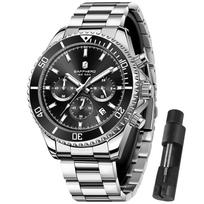 SAPPHERO Analog 5 ATM Water Stainless Mineral Date Silver Black Dial Men's Watch, Resistant, Luminous, Steel, Glass, Business/Outdoor Use, Display, gray