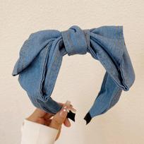 1/3pcs Knotted Print Denim Cloth Headband for Women Girls Shopping Face Wash Hair Hoop Simple Denim Headpiece gray