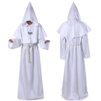 Shenweida Helovino Viduramžių Vienuolio Chalato Kostiumas - Būrėjo ir Kunigo COSPlay Šalis Large white