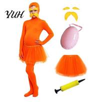 Pilnos aprėpties kostiumai Oranžinis bodis, su tiulio sijonu, netikra pilvo dalimi, geltonais ūsais ir antakiais, Helovino Cosplay kombinezonas Atviras Zentai kostiumas, 130cm B red