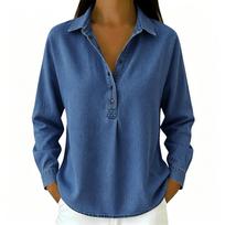 Women's Loose Fit Denim Top with Button Accents S gray