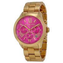 MICHAEL KORS Bradshaw Chronograph Women's Quartz Watch pinkred Dial gold-tonestainless steel Strap 40mm MK5924 rožinė