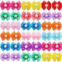 100pcs Bulk Pet Dog Hair Accessories Dog Hair Bows with Diomand Lace Rubber Band Grooming for Small Dogs Puppy Bows Pet Supplies Mix colors blue
