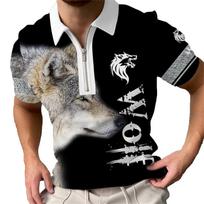 Vilko Raidės 3D Spausdinimo Užtrauktuku Polo Marškinėliai Vyriški Sportiniai Marškinėliai Gyvūno Raštas Trumpomis Rankovėmis Vasaros Polo Viršutinė Dalis Vyrams 5XL gray