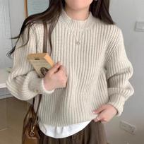 Autumn New Loose Soft Knitted Pullover Sweater for Women Fashion Winter Round Neck Casual Sweaters Women Elegant Vintage Solid Knitwear Tops 24802 One Size white