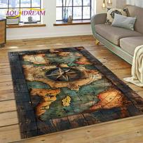 3D senovinis jūrinis pasaulio žemėlapis Kompaso kilimas miegamojo svetainės sofos dekoravimui, vaikų žaidimo didelis dekoro grindų kilimėlis 70x100cm( 27x39in )