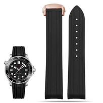 ONEFor Omega Seamaster 300 lenkta burna silikoninės gumos laikrodžio dirželis nardymo apyrankė 20mm juoda mėlyna su sulankstoma sagtimiMN 20x18mm gray