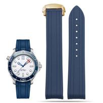 ONEFor Omega Seamaster 300 lenkta burna silikoninės gumos laikrodžio dirželis nardymo apyrankė 20mm juoda mėlyna su sulankstoma sagtimiMN 20x18mm blue