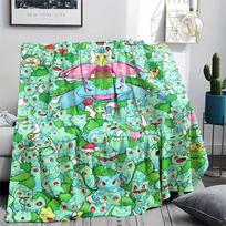 Bulbasaur pattern Flannel Blanket, High quality Comfortable for All Seasons, Home Decor, Warmth and Comfort, Perfect for Gifts. 80cm x 120cm blue