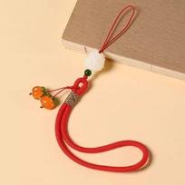 Wishful Persimmon Wrist Strap & Anti-Lost USB Pendant - Chinese Style Cell Phone Accessory ryškiai raudonos spalvos