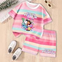 Gabby Lėlių Nameliai Vasariniai Drabužių Rinkiniai Vaikams Kūdikių Mergaitėms Apranga Vaikų Trumpomis Rankovėmis T-shirt + Tampri Juosmens Šortai 2vnt 150 pink
