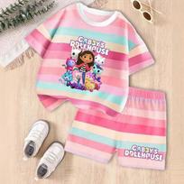 Gabby Lėlių Nameliai Vasariniai Drabužių Rinkiniai Vaikams Kūdikių Mergaitėms Apranga Vaikų Trumpomis Rankovėmis T-shirt + Tampri Juosmens Šortai 2vnt 140 pink