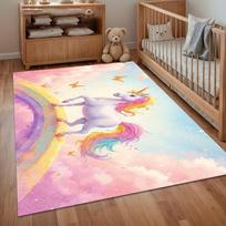 Magiskas vienaragio kilimas Vaivorykštės pastelinių spalvų akvarelės dizainas Neslystantis skalbiamas grindų kilimas vaikų darželiui, miegamajam 80x120cm