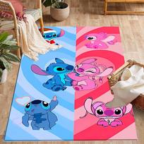 Stitch nuotykis gėlėse Disney animacinių filmukų tema neslystantis kilimėlis - Poliesteris, namų dekoras, tinkamas miegamiesiems, svetainėms, prieškambariams ir studijoms 80cmx120cm