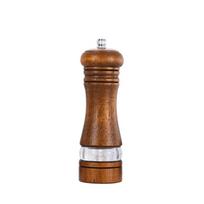 Oak Wood Pepper Grinder for Sea Salt and Sichuan Pepper - Manual Glass Seasoning Bottle brown