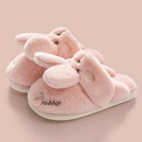 Moteriškos žiemos pliušinės šlepetės su 3D zuikio ausimis - Medvilninis animacinis dizainas tėvams ir vaikams Size 39-40 rožinė