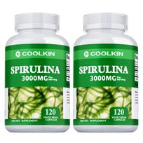 Ekologiškos spirulinos kapsulės, 3000 mg porcijoje, dviguba koncentracija, maisto papildas, tinkamas suaugusiems. 120*2 green