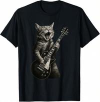 Katė groja gitara - Juokingi roko muzikos gitaros katės marškinėliai Unisex S gray