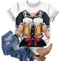 Women's Casual Neck Short Sleeve T-Shirt, Oktoberfest Print Top XL auksas