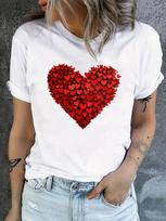 Heart Pattern Graphic White T-shirt M red