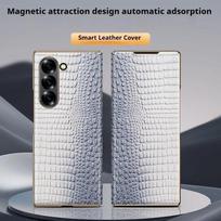 Prabangus odinis atverčiamas dėklas Samsung Z Fold 7, su krokodilo raštu, pilnas komplektas su magnetiniu plonu odiniu dėklu Samsung Z Fold 6 5 For Samsung Z Fold 7 perlų baltos spalvos
