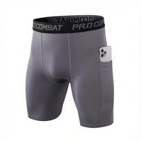 Men's Cool Dry Compression Shorts with Phone Pocket - Spandex Sports Running Gym Base Layer. Medium pilka