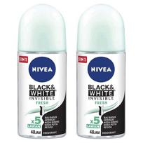 Nivea Women's Black & White Invisible Fresh Roll-On Deodorant 50ml 2 pcs white