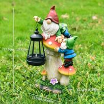 Flocked Dwarf Gnome Figurine, Solar-powered Outdoor Lamp, Garden Statue, Courtyard Home Decoration, Craftwork BY25040 black